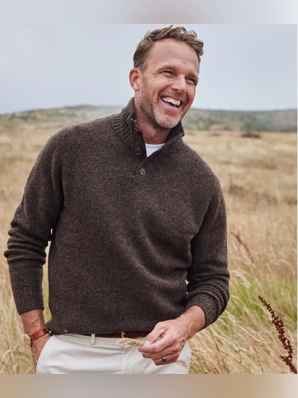 Balmoral Three Button Wool Sweater. Size L. Color - Brown. NWT. MSRP $118.